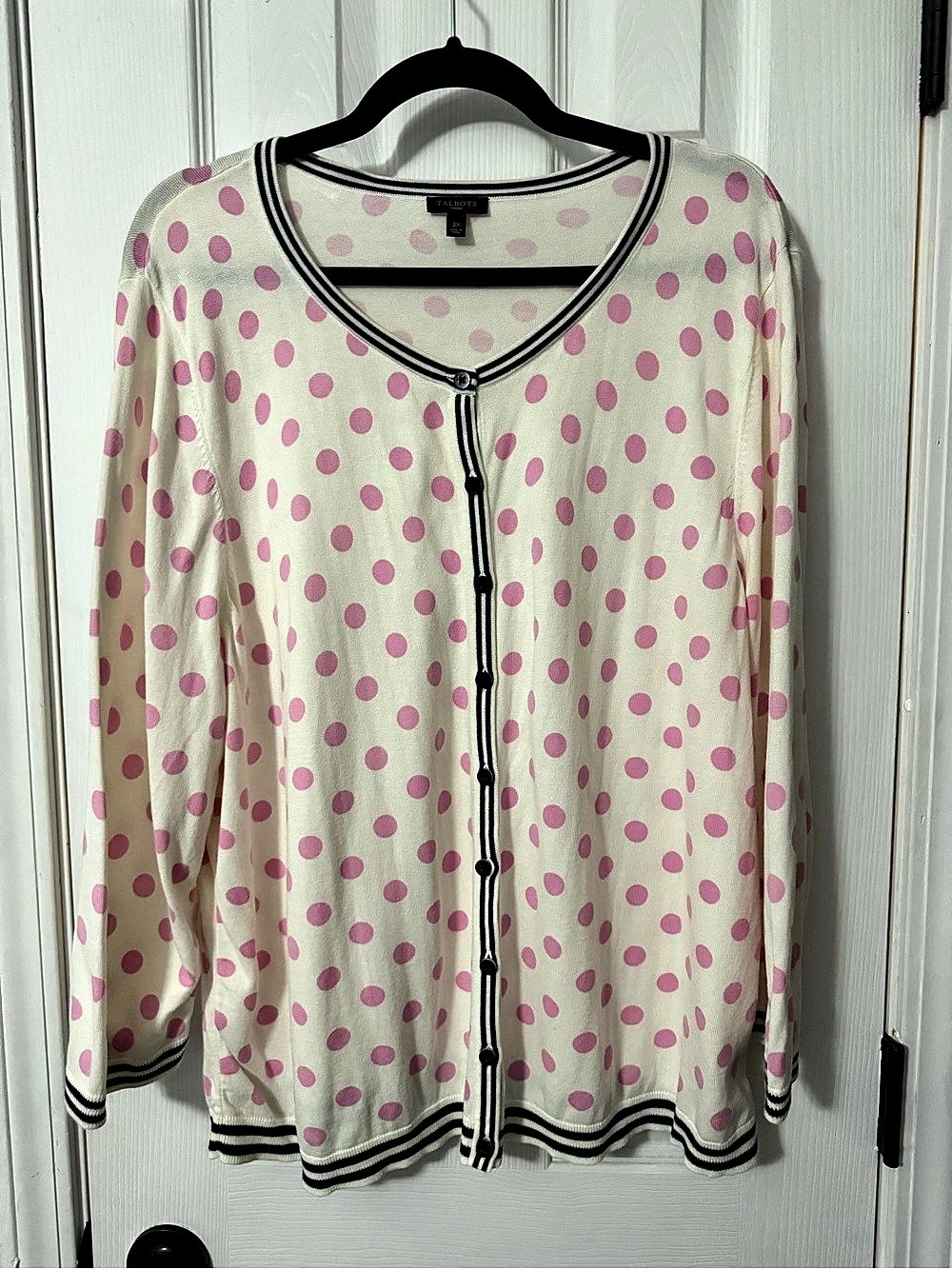 Talbots Polka Dot Cardigan in Cream & Pink Size 3X Like New